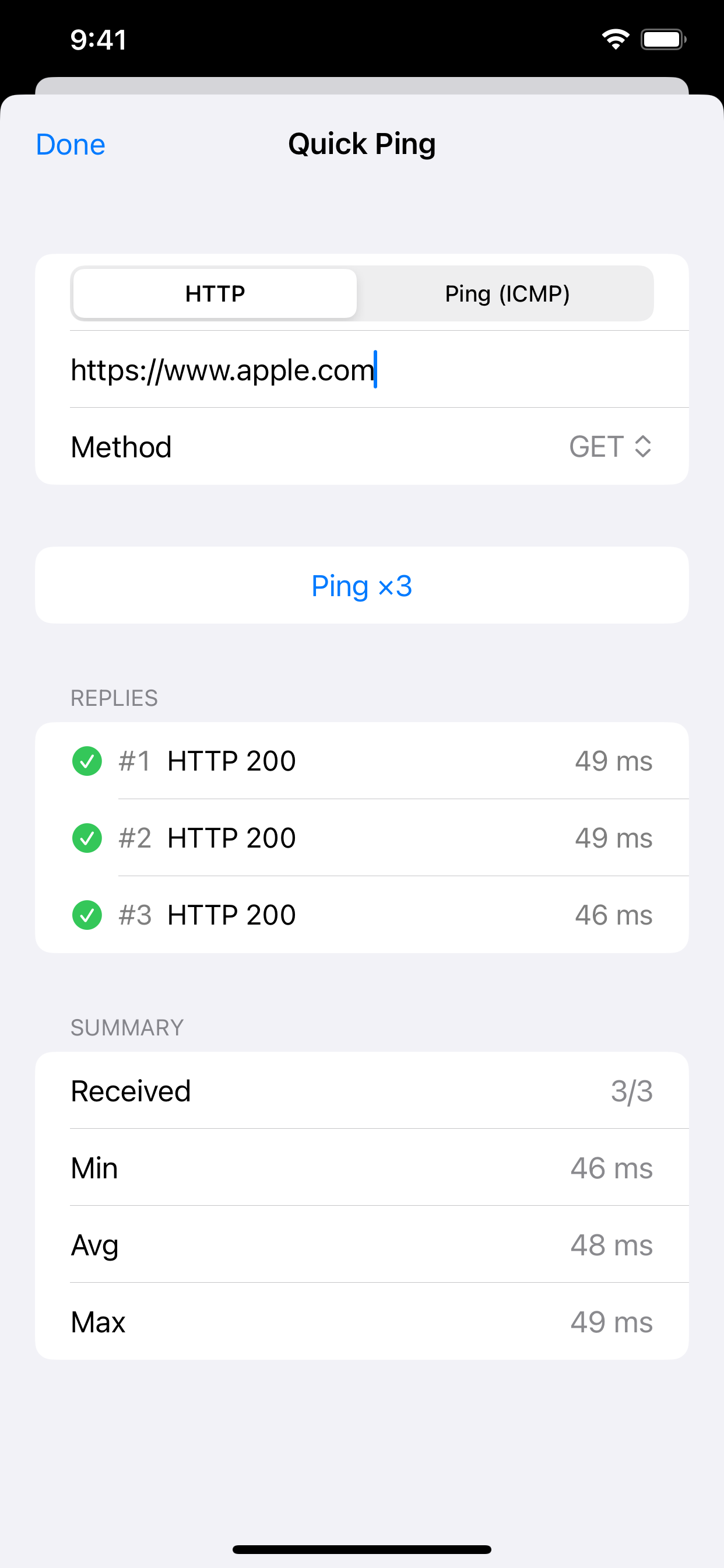 Quick Ping results with HTTP and ICMP modes